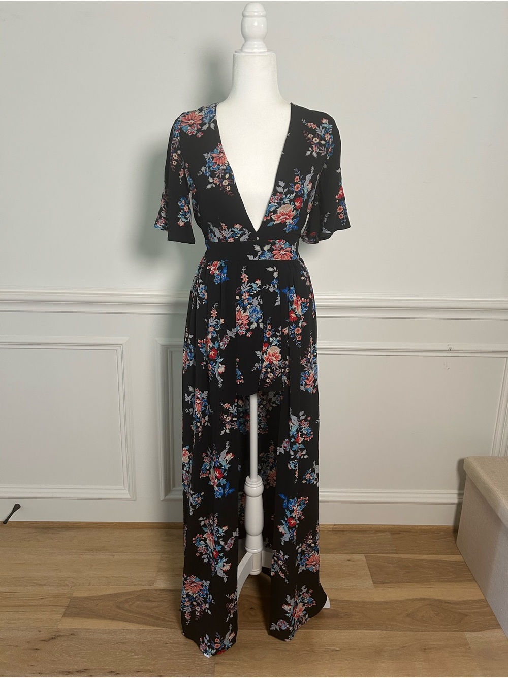 Socialite Black Floral Deep V-Waist Jumpsuit